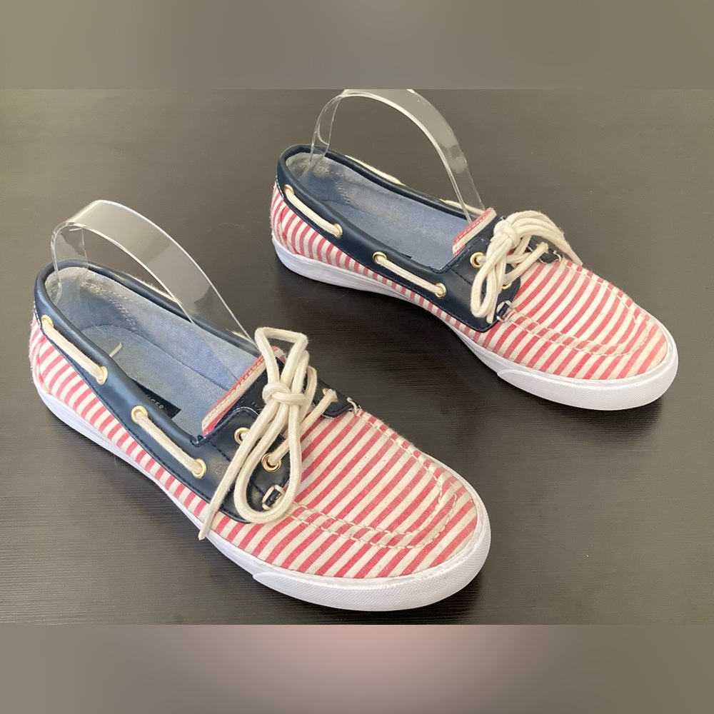 Tommy Hilfiger Red White Blue Striped Loafers Flats Patriotic Size 7.5